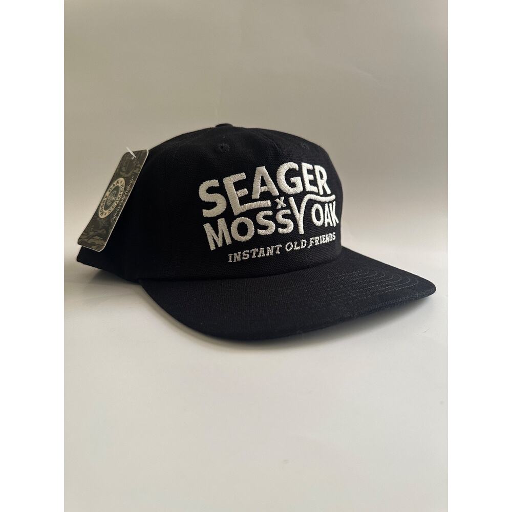 New Seager x Mossy Oak "Instant Old Friends" Black Flatbill Snapback Hat NWT